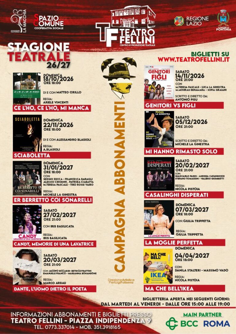 Teatro Fellini di Pontinia: al via la nuova stagione tra danza, commedie e mistero